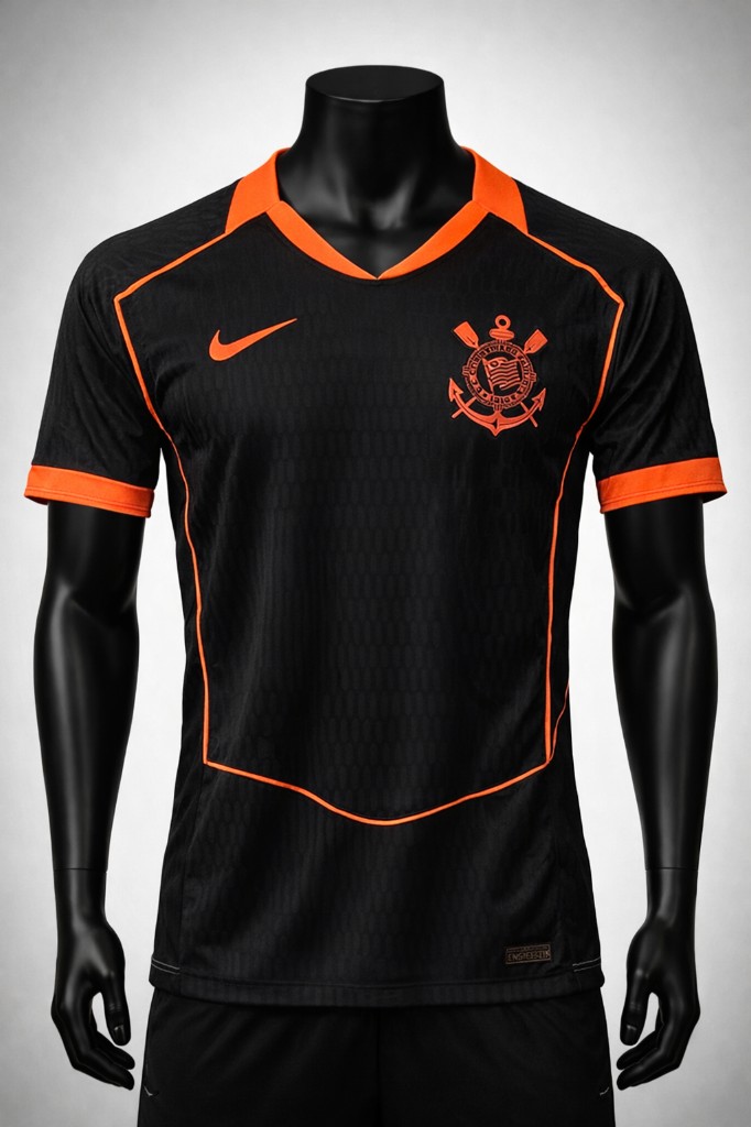 Corinthians Preta Detalhe Laranja - Jogador Tailandesa